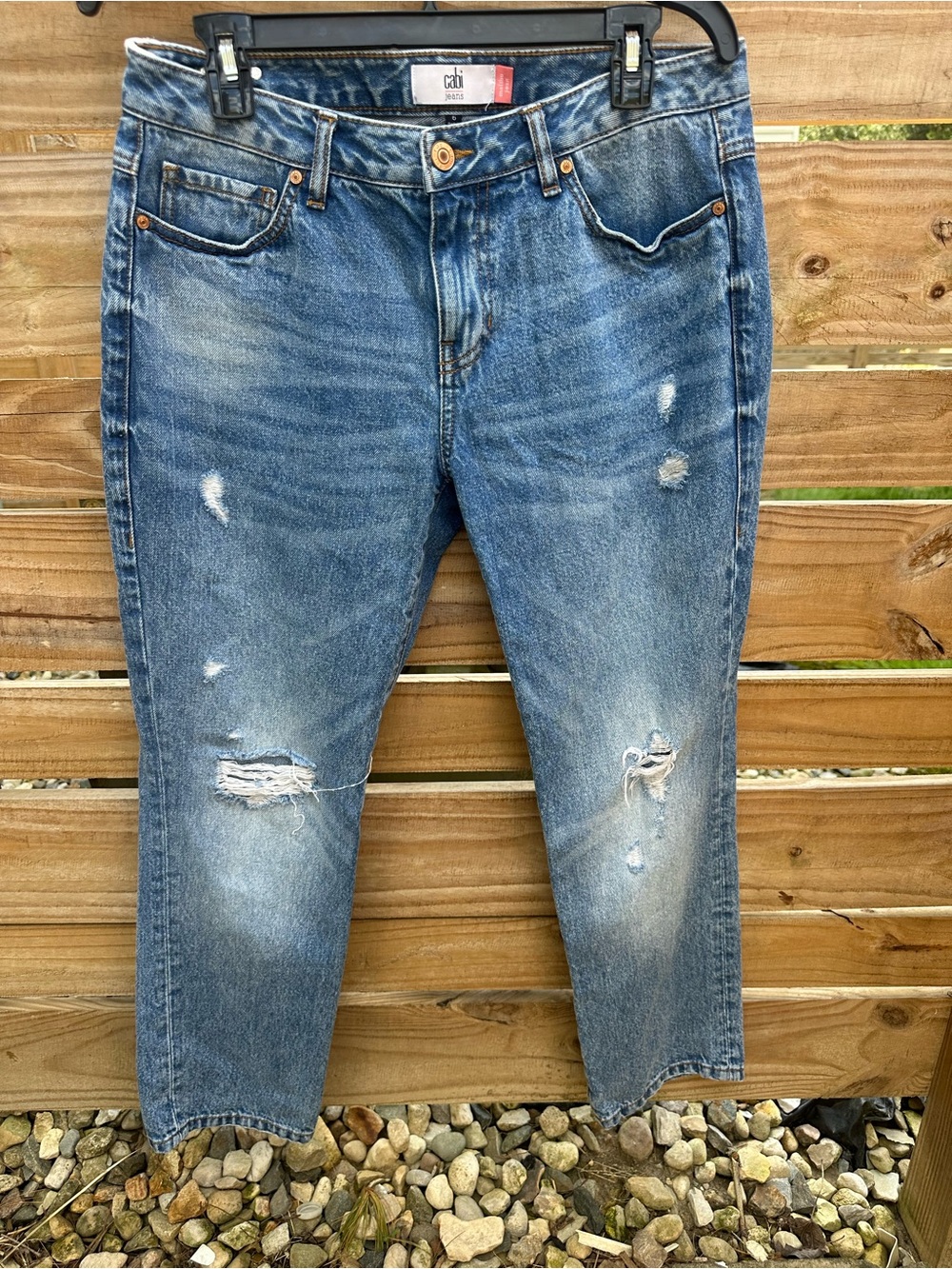 CAbi Distressed Blue Cropped Jeans